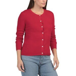ELIE TAHARI Cherry Merino Wool Long Sleeve Ribbed Knit Cardigan